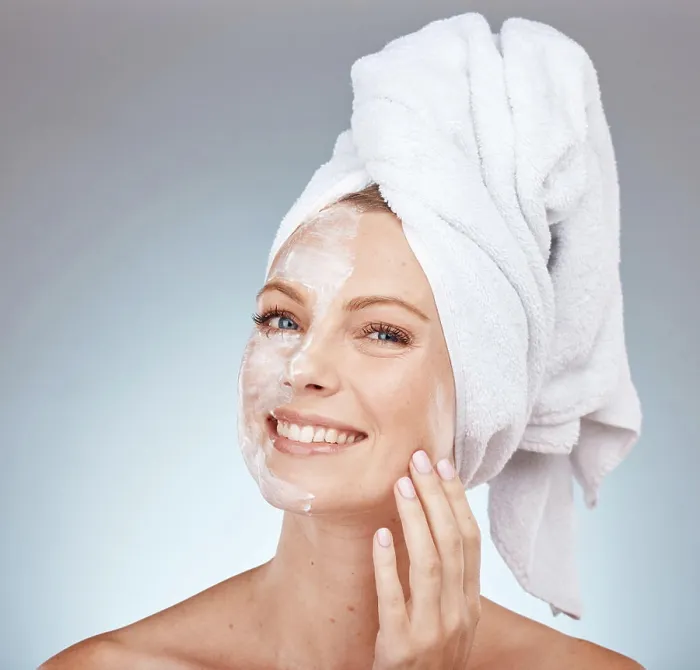 Framed Print : Beauty, skincare and face mask for woman in studio for clean Framed Print : Beauty, skincare and face mask for woman in studio for clean