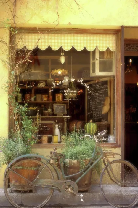 Framed Print : A bicycle parked in front of a store, St.-Remy-de-Provence, France