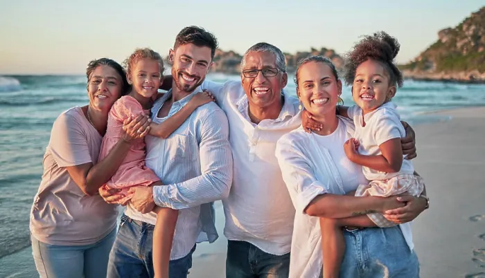 Framed Print : Big family, happy and beach portrait of people with girl children by the sea at sunset Framed Print : Big family, happy and beach portrait of people with girl children by the sea at sunset