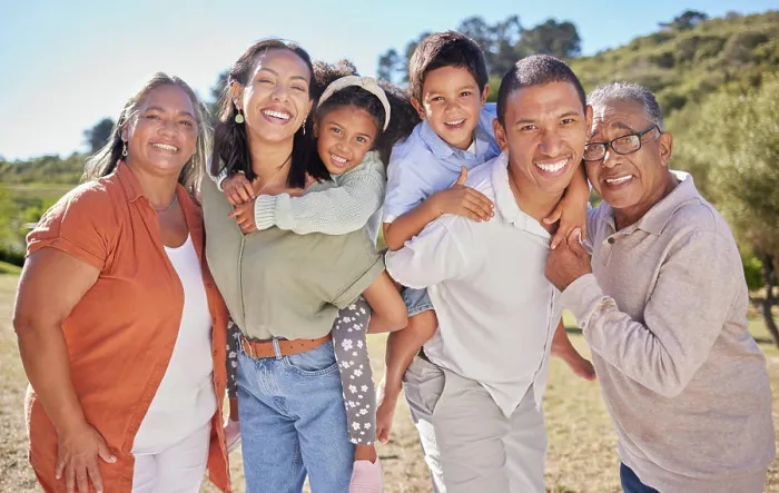 Framed Print : Big family, portrait and happy smile of mom