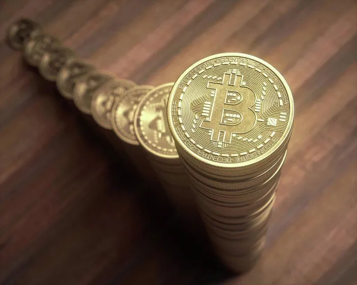 Framed Print : Bitcoins in piles, illustration