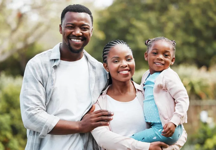 Framed Print : Black family, portrait and outdoor hug with kid