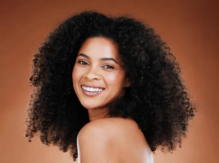 Framed Print : Black woman afro, beauty and smile for skincare