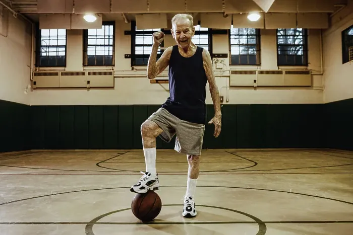 Framed Print : BLD016433. Elderly man playing basketball Framed Print : BLD016433. Elderly man playing basketball