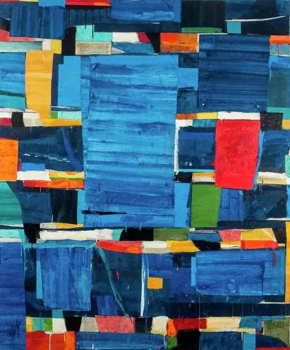 Framed Print : Blocks of color in acrylic paint on paper stack on top of each other in a random composition featuring various shades Framed Print : Blocks of color in acrylic paint on paper stack on top of each other in a random composition featuring various shades