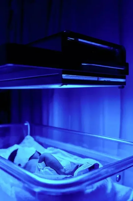 Framed Print : Blue light treatment for baby with jaundice Framed Print : Blue light treatment for baby with jaundice