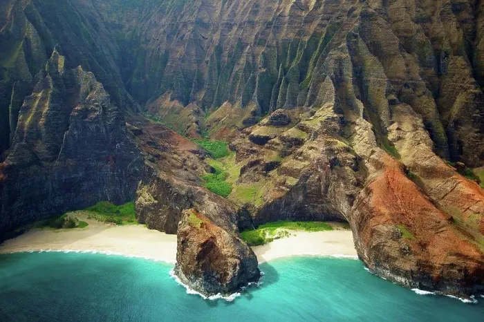 Framed Print : Blue Water And White Sand In A Small Inlet Along A Rugged Coastline;Hawaii United States Of America