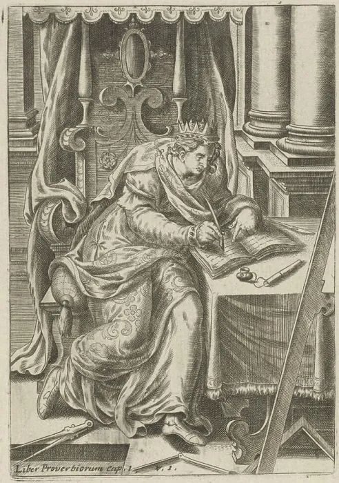 Framed Print : Book illustration accompanying the story of Solomon writing the book of Proverbs (Proverbs 1) Framed Print : Book illustration accompanying the story of Solomon writing the book of Proverbs (Proverbs 1)