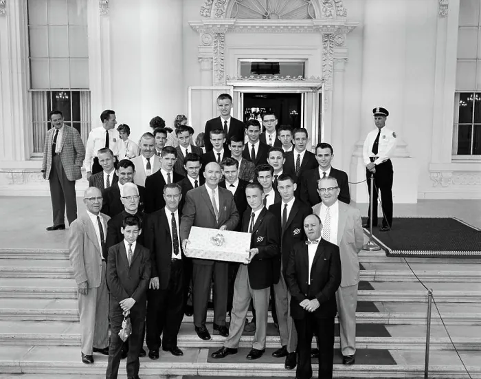 Framed Print : Boy Scouts of America (BSA) Explorers group at the White House (Presidential Assistant David F)