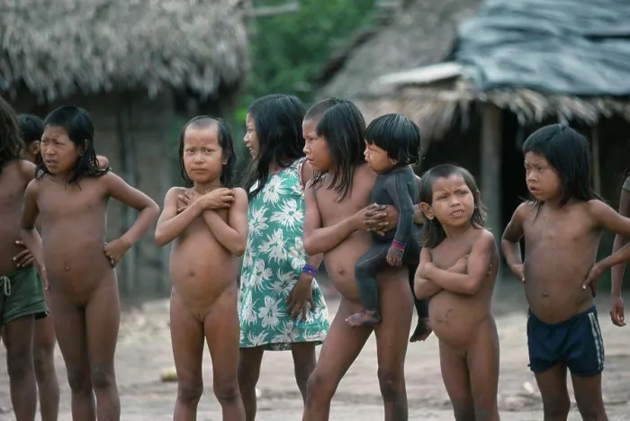 Framed Print : Brazil, Amazon, Xikrin Children With Strips Of Shaved Hair And One Small Child With Body Painted With Black Genipapo Framed Print : Brazil, Amazon, Xikrin Children With Strips Of Shaved Hair And One Small Child With Body Painted With Black Genipapo