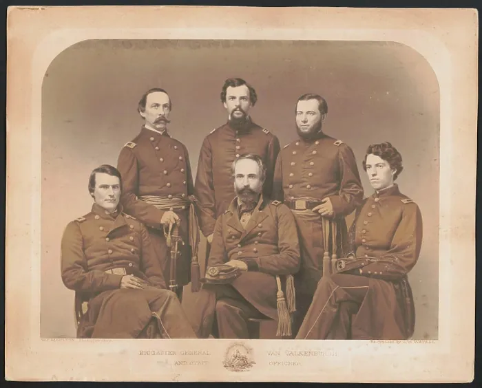 Framed Print : Brigadier General Van Valkenburgh and staff officers / W Framed Print : Brigadier General Van Valkenburgh and staff officers / W
