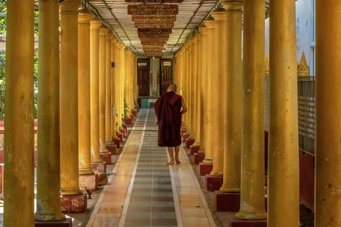 Framed Print : Buddhist monk on the alley Framed Print : Buddhist monk on the alley