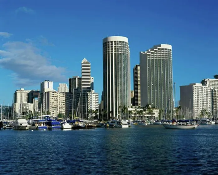 Framed Print : Buildings on the waterfront, Honolulu, Oahu, Hawaii, USA