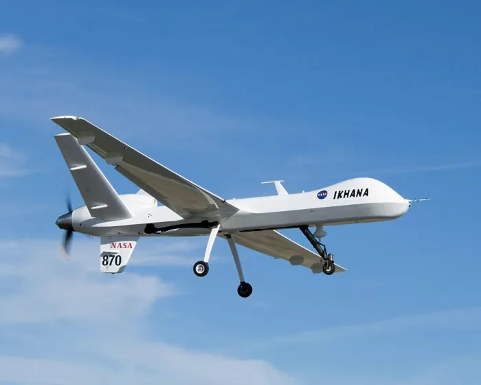Framed Print : The bulging fairing atop the forward fuselage of NASA's Ikhana unmanned aircraft covers a variety of navigation Framed Print : The bulging fairing atop the forward fuselage of NASA's Ikhana unmanned aircraft covers a variety of navigation
