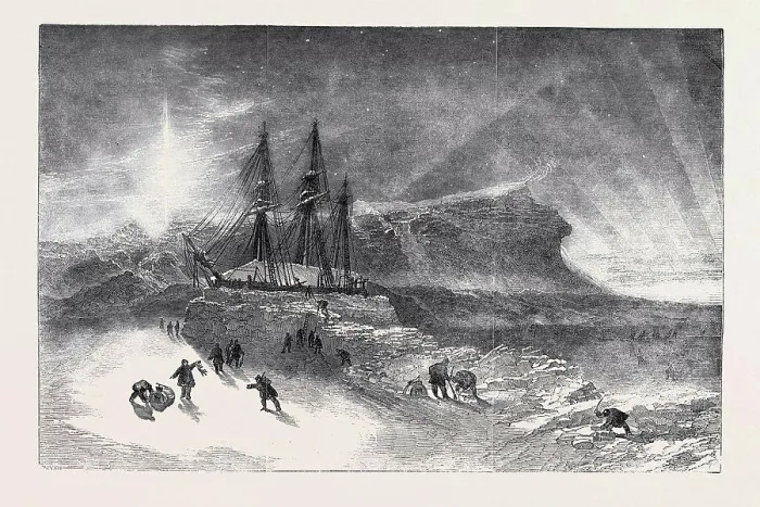 Framed Print : BURFORD'S PANORAMA OF THE POLAR REGIONS, THE INVESTIGATOR SNOW WALLED IN FOR THE WINTER Framed Print : BURFORD'S PANORAMA OF THE POLAR REGIONS, THE INVESTIGATOR SNOW WALLED IN FOR THE WINTER