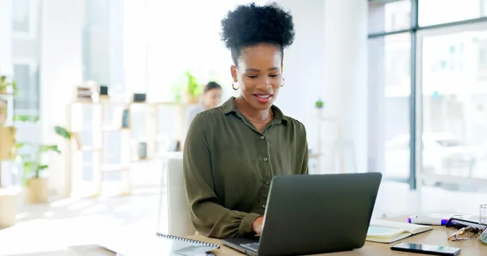 Framed Print : Business, office and black woman with a laptop Framed Print : Business, office and black woman with a laptop