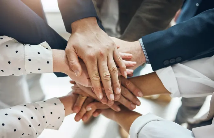 Framed Print : Business people, collaboration and hand stack in office for support Framed Print : Business people, collaboration and hand stack in office for support