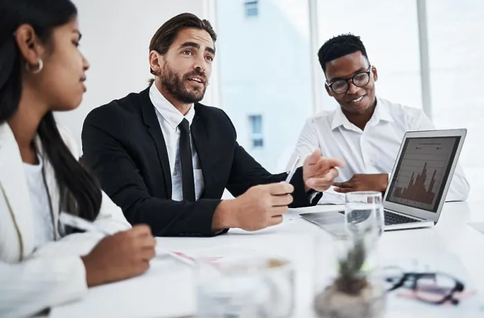 Framed Print : Business people, meeting or teamwork collaboration and laptop Framed Print : Business people, meeting or teamwork collaboration and laptop