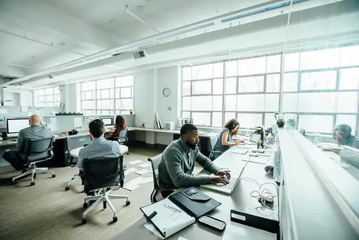 Framed Print : Business people working in busy office Framed Print : Business people working in busy office