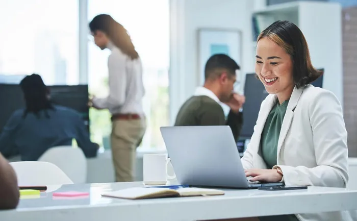 Framed Print : Business, smile and woman with laptop
