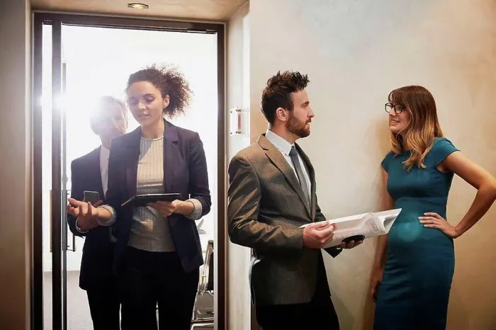 Framed Print : Business team leaving office meeting Framed Print : Business team leaving office meeting