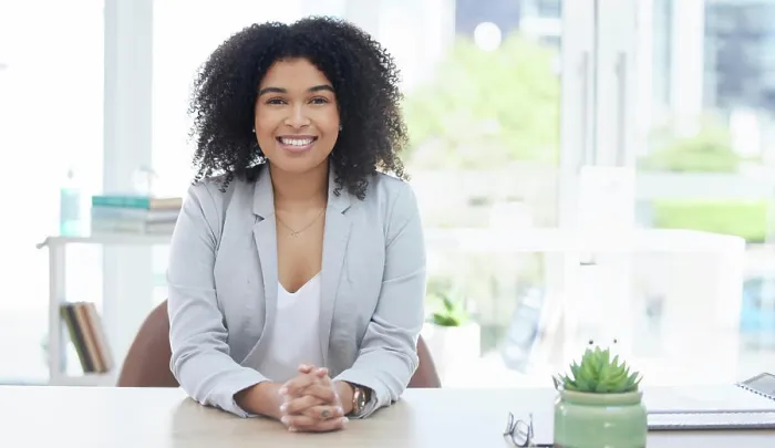 Framed Print : Business woman, happy or portrait in job interview