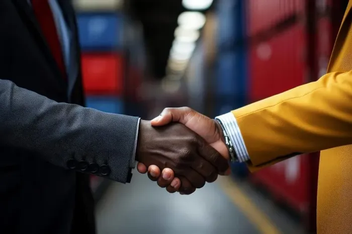 Framed Print : businessman handshake of business deal with logistic. Generative AI Framed Print : businessman handshake of business deal with logistic. Generative AI