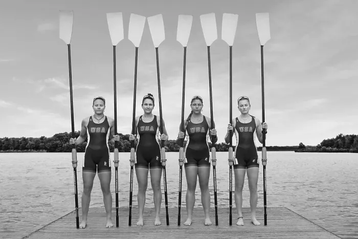Framed Print : B&W Portrait of the US W4X 2024 Olympic rowers Framed Print : B&W Portrait of the US W4X 2024 Olympic rowers