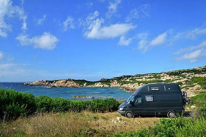 Framed Print : Camper on a bay, Caprera, Isola Maddalena, National Park La Maddalena archipelago, Sardinia, Italy, Europe Framed Print : Camper on a bay, Caprera, Isola Maddalena, National Park La Maddalena archipelago, Sardinia, Italy, Europe