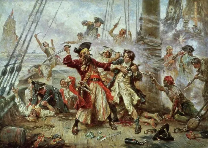 Framed Print : Capture of The Pirate Blackbeard 1718 Jean Leon Gerome Ferris (1863-1930 / American) Framed Print : Capture of The Pirate Blackbeard 1718 Jean Leon Gerome Ferris (1863-1930 / American)