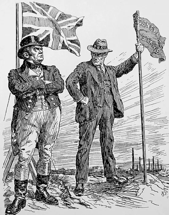 Framed Print : Cartoon depicting John Bull representing the British Establishment standing firm against Walter Citrine Framed Print : Cartoon depicting John Bull representing the British Establishment standing firm against Walter Citrine