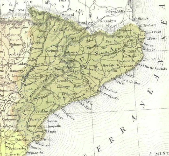 Framed Print : Catalonia. 1850 Mitchell Map of Spain and Portugal Framed Print : Catalonia. 1850 Mitchell Map of Spain and Portugal