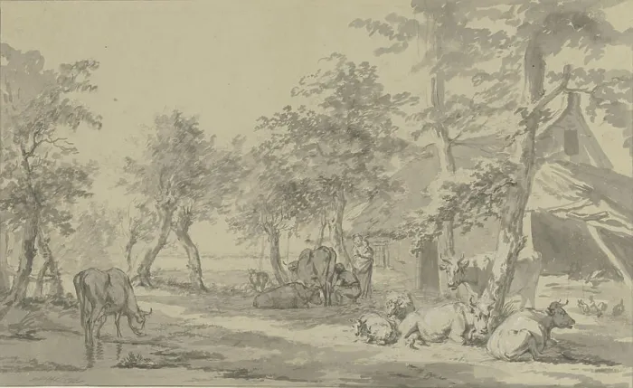 Framed Print : Cattle under trees near a farm Framed Print : Cattle under trees near a farm