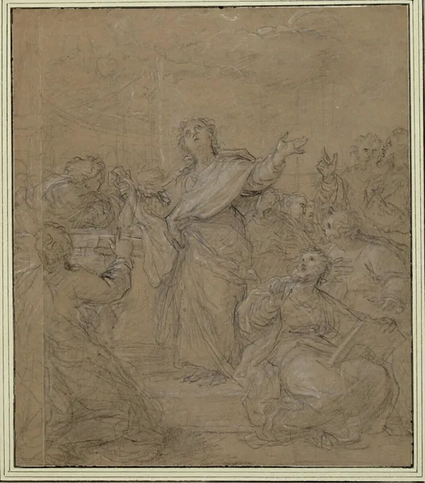 Framed Print : A chalk drawing depicting John preaching in Ephesus Framed Print : A chalk drawing depicting John preaching in Ephesus