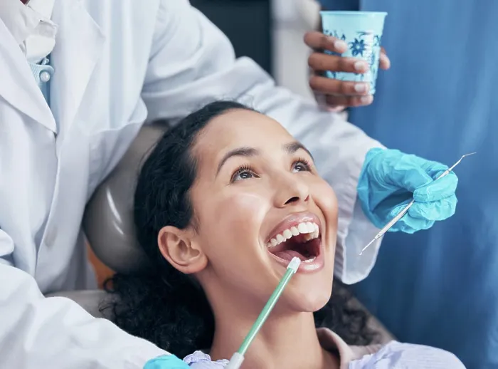 Framed Print : Checkup, woman and dentist with tools