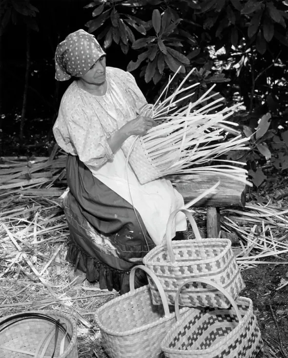 Framed Print : Cherokee woman weaving a basket Framed Print : Cherokee woman weaving a basket