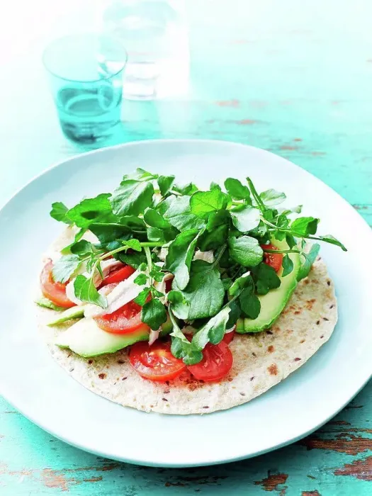 Framed Print : Chicken, avocado, watercress wrap Framed Print : Chicken, avocado, watercress wrap