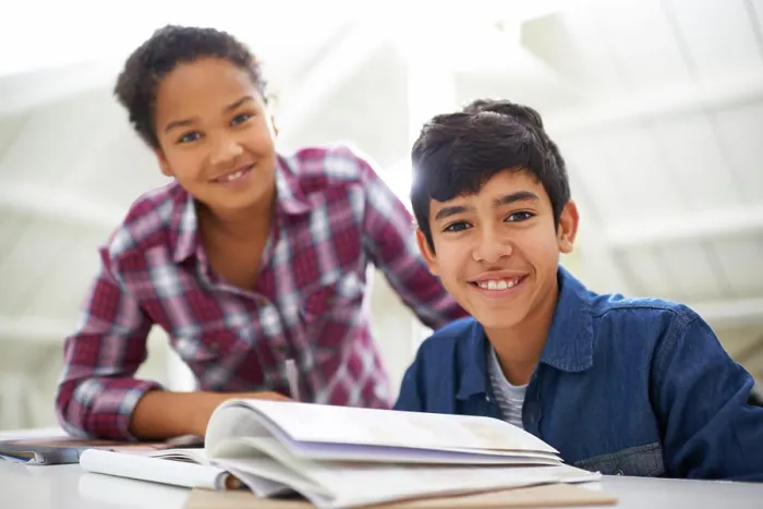 Framed Print : Children, books and portrait with studying in home with smile