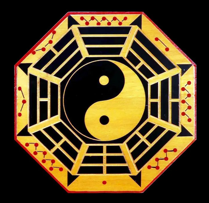 Framed Print : China: Bagua eight trigram diagram surrounding central yin-yang symbol, paint on wood Framed Print : China: Bagua eight trigram diagram surrounding central yin-yang symbol, paint on wood