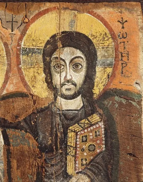 Framed Print : Christ and abbot Mena, detail: Christ, from Egypt, Bawit, tempera painting Framed Print : Christ and abbot Mena, detail: Christ, from Egypt, Bawit, tempera painting