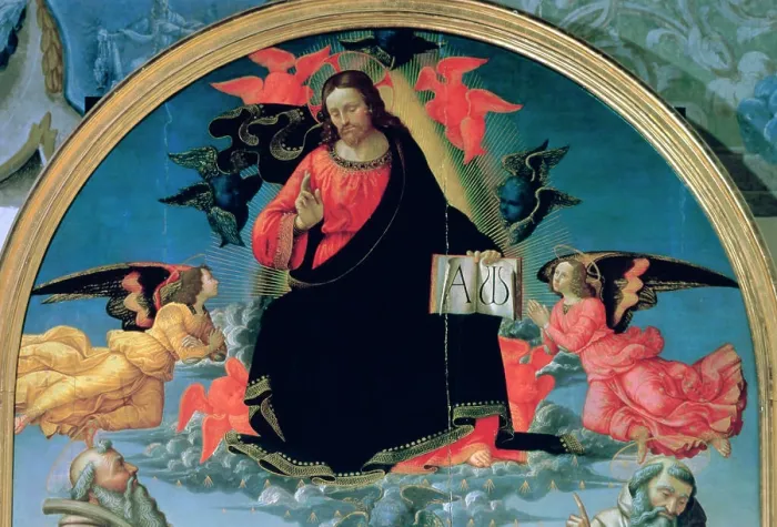 Framed Print : Christ in Glory (Detail) 1492 Domenico Ghirlandaio (1449-1494 Italian) Tempera on wood panel Pinacoteca, Volterra, Italy Framed Print : Christ in Glory (Detail) 1492 Domenico Ghirlandaio (1449-1494 Italian) Tempera on wood panel Pinacoteca, Volterra, Italy