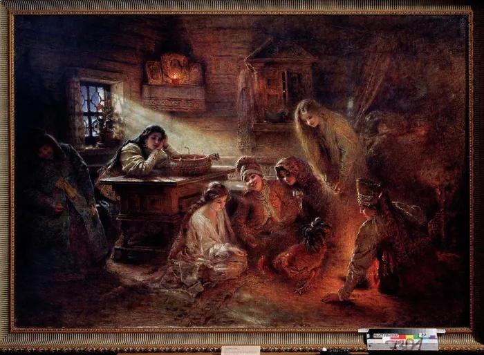 Framed Print : Christmas Eve fortune telling by Makovsky