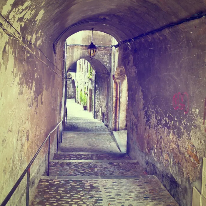 Framed Print : City Crest Narrow Alley with Old Buildings in French City of Crest Framed Print : City Crest Narrow Alley with Old Buildings in French City of Crest