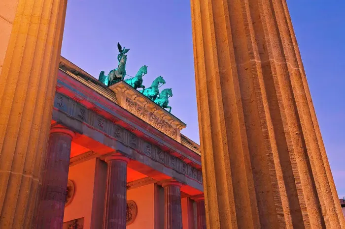 Framed Print : City gate lit up at dusk, Brandenburg Gate, Berlin, Germany Framed Print : City gate lit up at dusk, Brandenburg Gate, Berlin, Germany