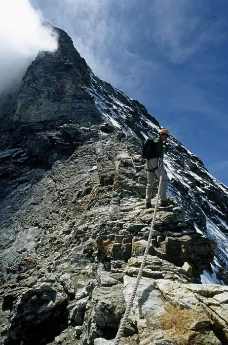 Framed Print : Climber descending hornli ridge on matterhorn Framed Print : Climber descending hornli ridge on matterhorn