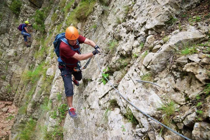Framed Print : Climbing ferrata route, named as Estrechos de La Hoz, in Teruel, Aragon in Spain