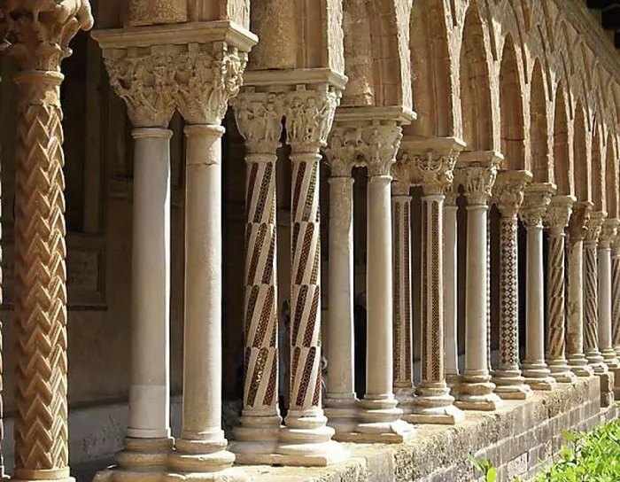 Framed Print : Cloister with ornate pillars in the courtyard of Monreale Cathedral, Monreale, Sicily, Italy, Europe Framed Print : Cloister with ornate pillars in the courtyard of Monreale Cathedral, Monreale, Sicily, Italy, Europe