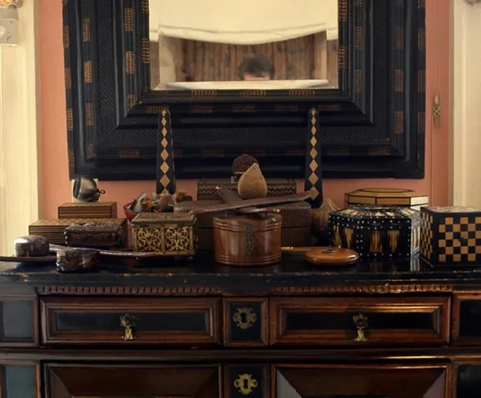 Framed Print : Close-up of antique inlaid wood boxes Framed Print : Close-up of antique inlaid wood boxes
