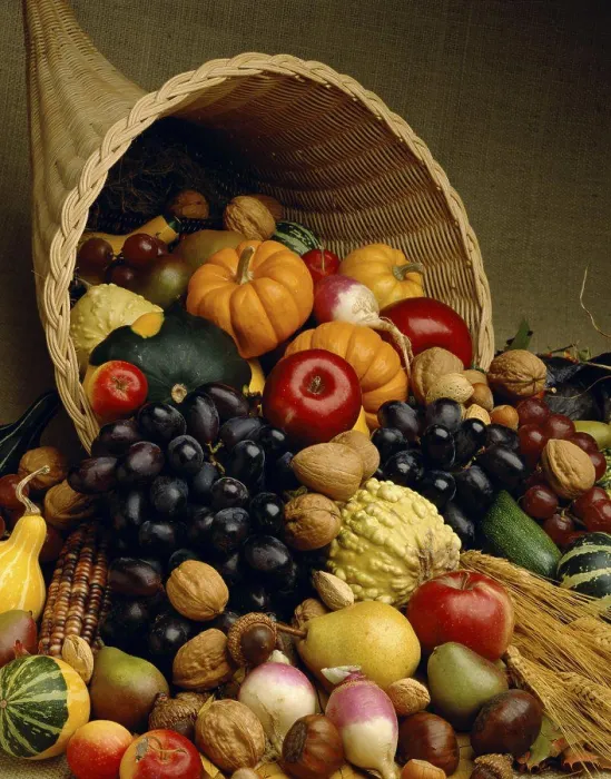 Framed Print : Close-up of assorted fruits and vegetables in a basket