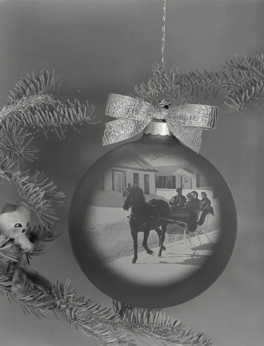 Framed Print : Close-up of a horsedrawn sleigh superimposed on a Christmas ornament Framed Print : Close-up of a horsedrawn sleigh superimposed on a Christmas ornament